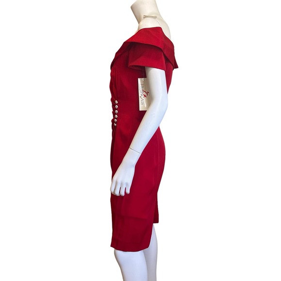 En Francais by Huey Waltzer New Deadstock Vintage 80's Red Cocktail Dress NWT 8 - Picture 3 of 10